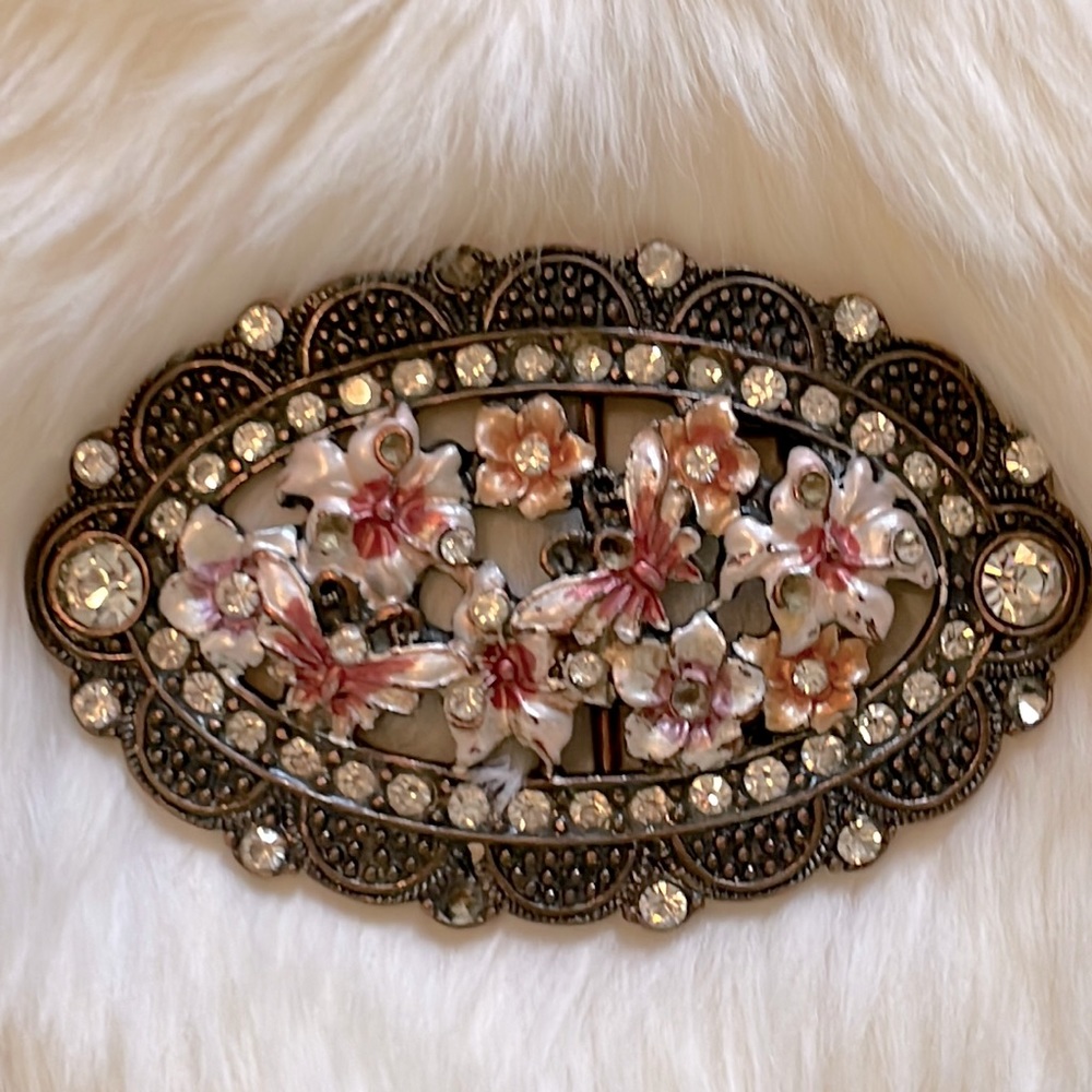 Vintage Brass & Enamel Belt Buckle